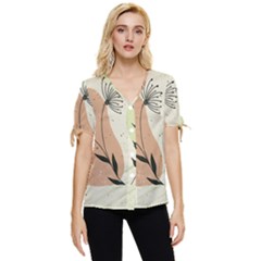 Flora Floral Flower Nature Plant Doodle Bow Sleeve Button Up Top