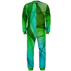 3d Leaves Texture Sheet Blue Green Onepiece Jumpsuit (men) by Cemarart