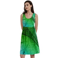 3d Leaves Texture Sheet Blue Green Classic Skater Dress by Cemarart