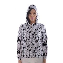 Seamless Pattern With Black White Doodle Dogs Women s Hooded Windbreaker by Grandong