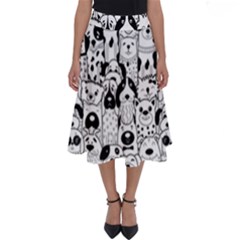 Seamless Pattern With Black White Doodle Dogs Perfect Length Midi Skirt by Grandong