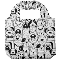 Seamless Pattern With Black White Doodle Dogs Foldable Grocery Recycle Bag by Grandong