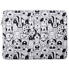 Seamless Pattern With Black White Doodle Dogs 17  Vertical Laptop Sleeve Case With Pocket