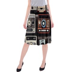 Retro Cameras Old Vintage Antique Technology Wallpaper Retrospective Midi Beach Skirt by Grandong