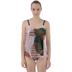 Line Forms Art Drawing Background Twist Front Tankini Set