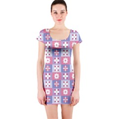 Flower Art Pattern Geometric Short Sleeve Bodycon Dress