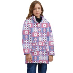 Flower Art Pattern Geometric Kids  Hooded Longline Puffer Jacket