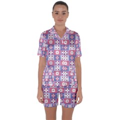 Flower Art Pattern Geometric Satin Short Sleeve Pajamas Set