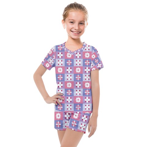 Flower Art Pattern Geometric Kids  Mesh T-shirt And Shorts Set by Maspions