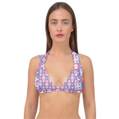 Flower Art Pattern Geometric Double Strap Halter Bikini Top