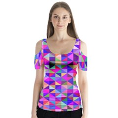 Floor Colorful Triangle Butterfly Sleeve Cutout T-shirt 