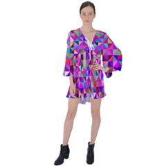 Floor Colorful Triangle V-neck Flare Sleeve Mini Dress by Maspions