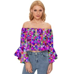 Floor Colorful Triangle Off Shoulder Flutter Bell Sleeve Top by Maspions