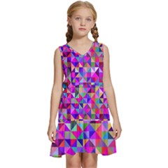 Floor Colorful Triangle Kids  Sleeveless Tiered Mini Dress