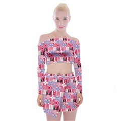 Scandinavian Abstract Pattern Off Shoulder Top With Mini Skirt Set by Maspions