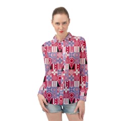 Scandinavian Abstract Pattern Long Sleeve Chiffon Shirt