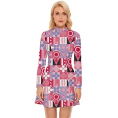 Scandinavian Abstract Pattern Long Sleeve Velour Longline Dress