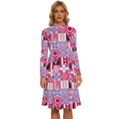 Scandinavian Abstract Pattern Long Sleeve Shirt Collar A-line Dress by Maspions