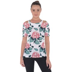 Flowers Hydrangeas Shoulder Cut Out Short Sleeve Top