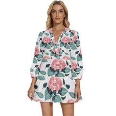 Flowers Hydrangeas V-neck Placket Mini Dress by Maspions