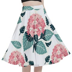 Flowers Hydrangeas A-line Full Circle Midi Skirt With Pocket