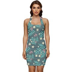 Illustration Pattern Seamless Sleeveless Wide Square Neckline Ruched Bodycon Dress