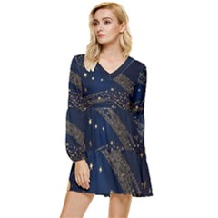 Starsstar Glitter Tiered Long Sleeve Mini Dress