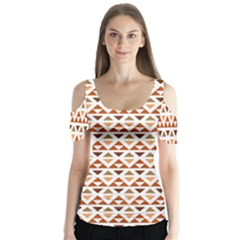 Geometric Tribal Pattern Design Butterfly Sleeve Cutout T-shirt 