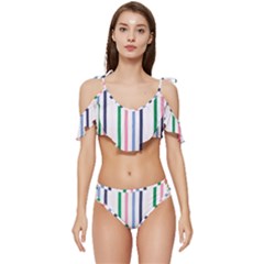 Stripes Pattern Abstract Retro Vintage Ruffle Edge Tie Up Bikini Set	