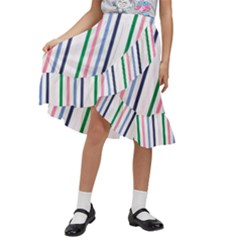 Stripes Pattern Abstract Retro Vintage Kids  Ruffle Flared Wrap Midi Skirt