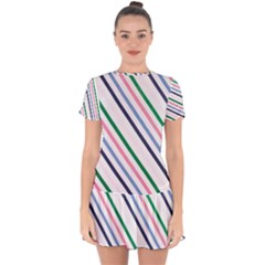 Retro Vintage Stripe Pattern Abstract Drop Hem Mini Chiffon Dress