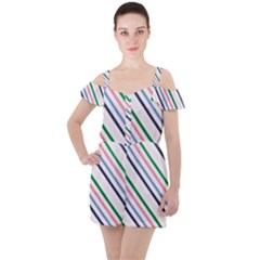 Retro Vintage Stripe Pattern Abstract Ruffle Cut Out Chiffon Playsuit