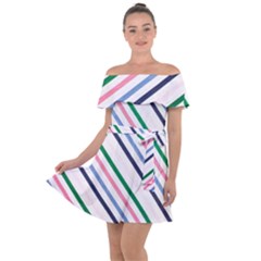 Retro Vintage Stripe Pattern Abstract Off Shoulder Velour Dress