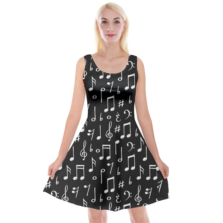 Chalk Music Notes Signs Seamless Pattern Reversible Velvet Sleeveless Dress