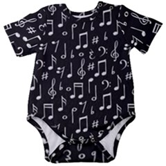 Chalk Music Notes Signs Seamless Pattern Baby Short Sleeve Bodysuit by Ravend