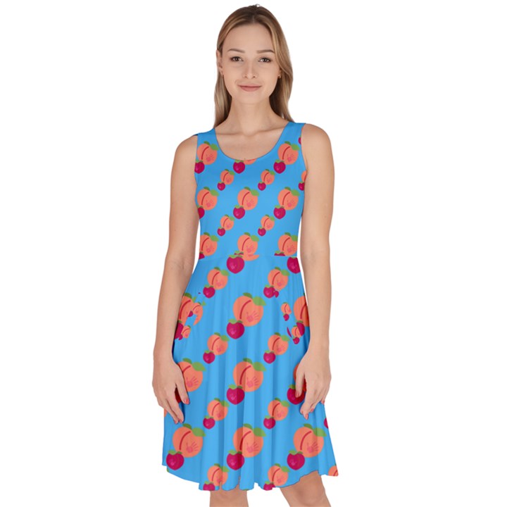 Electric Blue Peaches Knee Length Skater Dress With Pockets