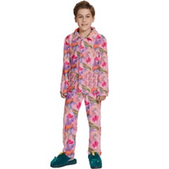 Pink Glowing Flowers Kids  Long Sleeve Velvet Pajamas Set by Sparkle