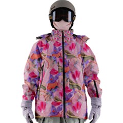 Pink Glowing Flowers Women s Zip Ski And Snowboard Waterproof Breathable Jacket by Sparkle