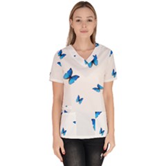 Butterfly-blue-phengaris Women s V-Neck Scrub Top