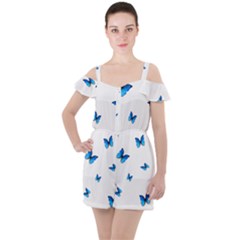 Butterfly-blue-phengaris Ruffle Cut Out Chiffon Playsuit