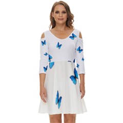Butterfly-blue-phengaris Shoulder Cut Out Zip Up Dress