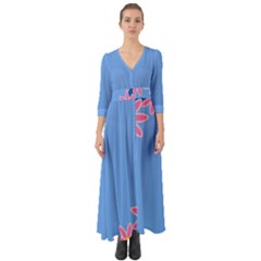 Flowers Space Frame Ornament Button Up Boho Maxi Dress