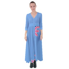 Flowers Space Frame Ornament Button Up Maxi Dress