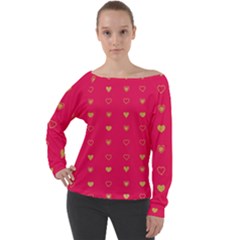 Illustrations Heart Pattern Design Off Shoulder Long Sleeve Velour Top