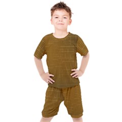 Anstract Gold Golden Grid Background Pattern Wallpaper Kids  T-shirt And Shorts Set by Maspions