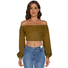 Anstract Gold Golden Grid Background Pattern Wallpaper Long Sleeve Crinkled Weave Crop Top by Maspions