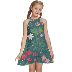 Spring Small Flowers Kids  Halter Collar Waist Tie Chiffon Dress by AlexandrouPrints