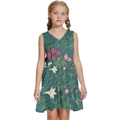 Spring Small Flowers Kids  Sleeveless Tiered Mini Dress by AlexandrouPrints