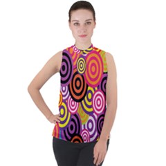 Abstract Circles Background Retro Mock Neck Chiffon Sleeveless Top