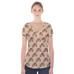 Coffee Beans Pattern Texture Short Sleeve Front Detail Top